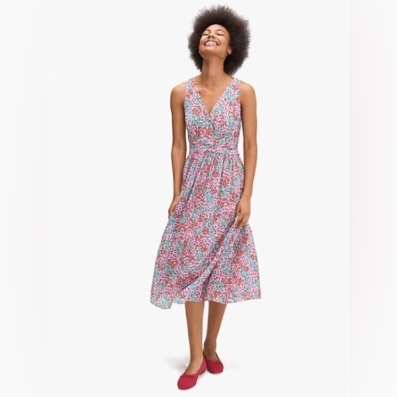 Kate Spade Sleeveless V-Neck Floral Medley Burnout Fit & Flare Midi Dress Sz 10 - Picture 1 of 15